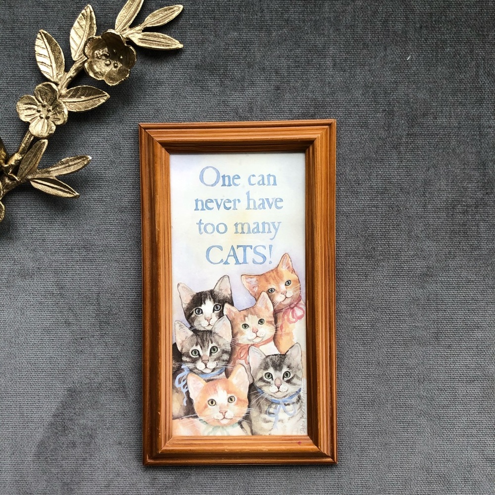 Vintage cat lover framed art print pastel kitten
